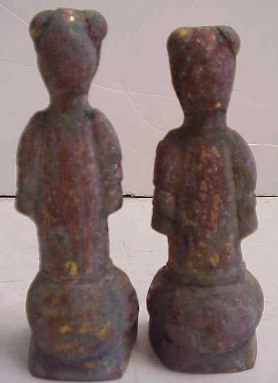 Pair of Chinese antique musicians, bronze with gi - 3