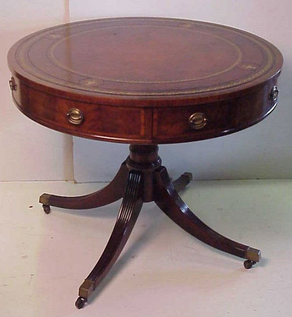 1219 Duncan Phyfe Style Drum Table Leather Top 36
