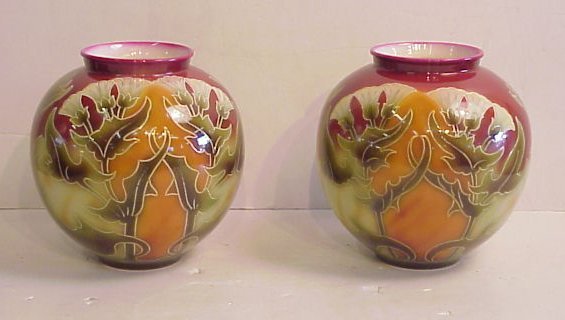 Pair of Royal Bonn Art Nouveau vases 8 1/2"h x 8