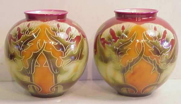 Pair of Royal Bonn Art Nouveau vases 8 1/2"h x 8 - 2