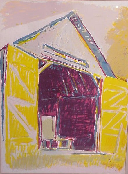 Wolf Kahn (1927-New York, N.Y.) Barn, colored li: Wolf Kahn (1927-New York, N.Y.) Barn, colored lithograph, 29" x 22", signed lower right, dated '82, numbered 91/200, matted and framed 34" x 26"