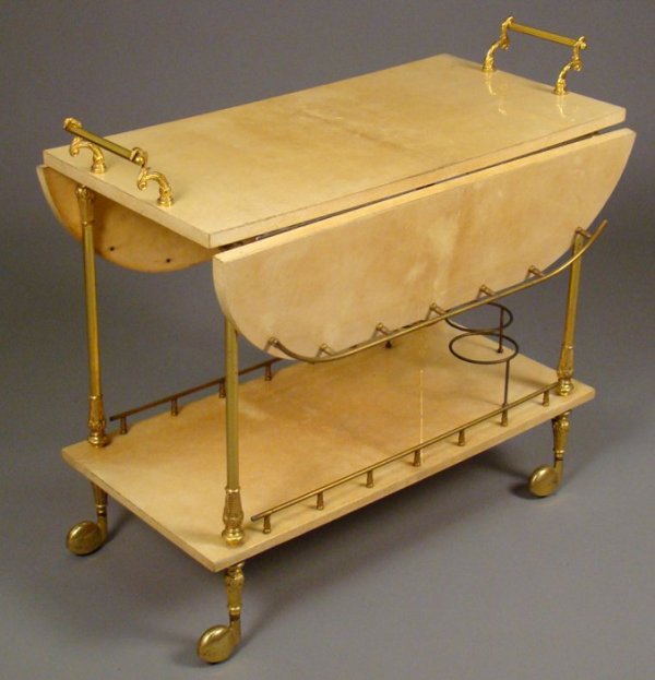 Aldo Tura / Milano , Italy drink trolley, goatski