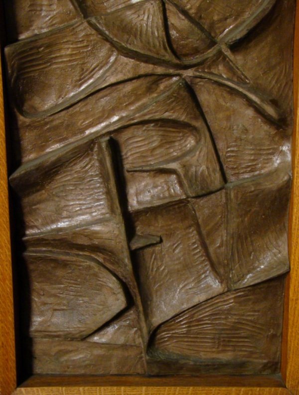 Sculpture, abstract resin wall relief , oak frame - 2