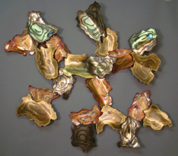 Sculpture untitled metal wall relief, signed B.H.