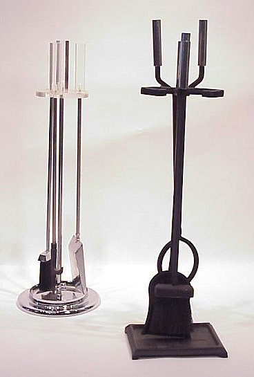 (2) Mid-Century fireplace tool sets, one acrylic