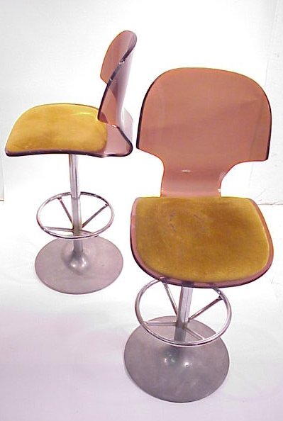 Pair of lucite and aluminum bar stools with upho - 2