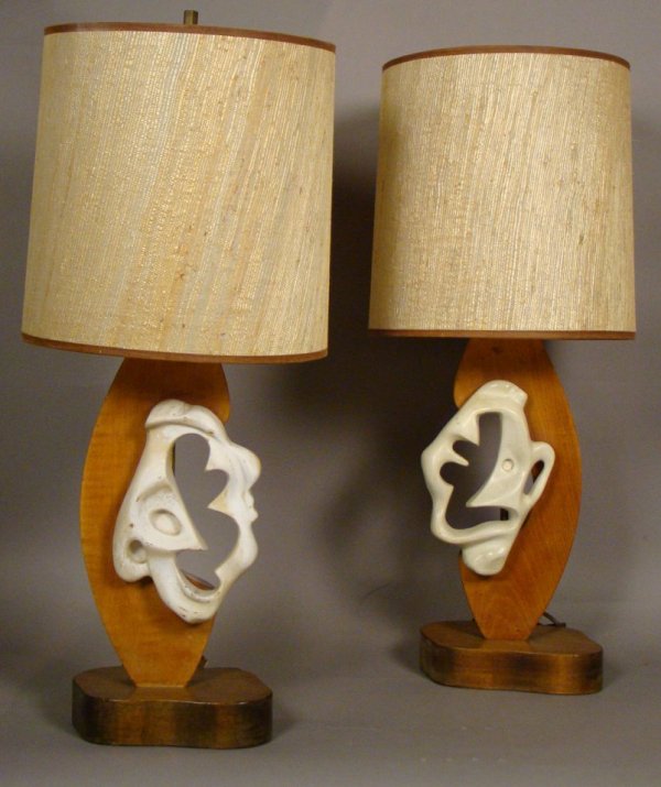 Heifetz pair of table lamps Comedy & Tragedy, woo