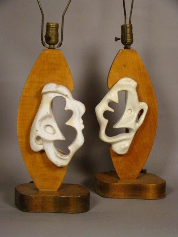 Heifetz pair of table lamps Comedy & Tragedy, woo - 2