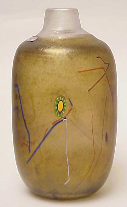 Bertil Vallien / Kosta Boda " Tornado " handblow: Bertil Vallien / Kosta Boda " Tornado " handblown glass bottle,Made in Sweden, 9 1/2"h retains foil label & marked on underside, designed 1986.