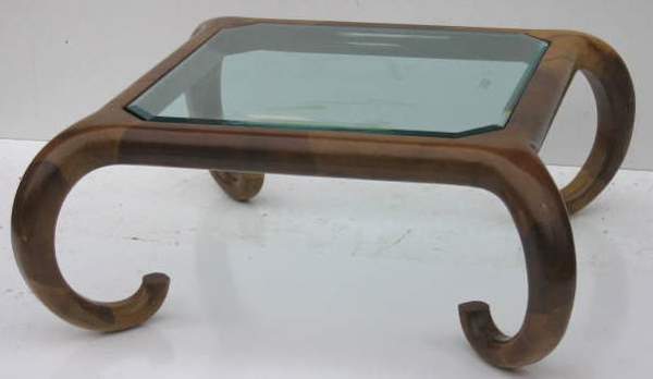 KARL SPRINGER SNAKE SKIN COFFEE TABLE,GLASS TOP: KARL SPRINGER GLASS TOP COFFEE TABLE WITH SNAKE SKIN BASE, 42" SQUARE AT WIDEST. SNAKE SKIN HAS SOME SCRAPES AND NICKS.