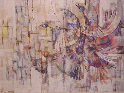 Si Lewen (20thc New York) "City Birds" oil on bo: Si Lewen (20thc New York) "City Birds" oil on board, 15" x 20 1/2", signed lower left, framed 22" x 27 1/2", provenance: local collection