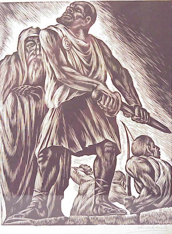 Isaac Friedlander (1890-1968 NY) "Invictus" wood: Isaac Friedlander (1890-1968 NY) "Invictus" wood engraving 11" x 8 1/2", signed lower right, framed 13 1/2" x 11"