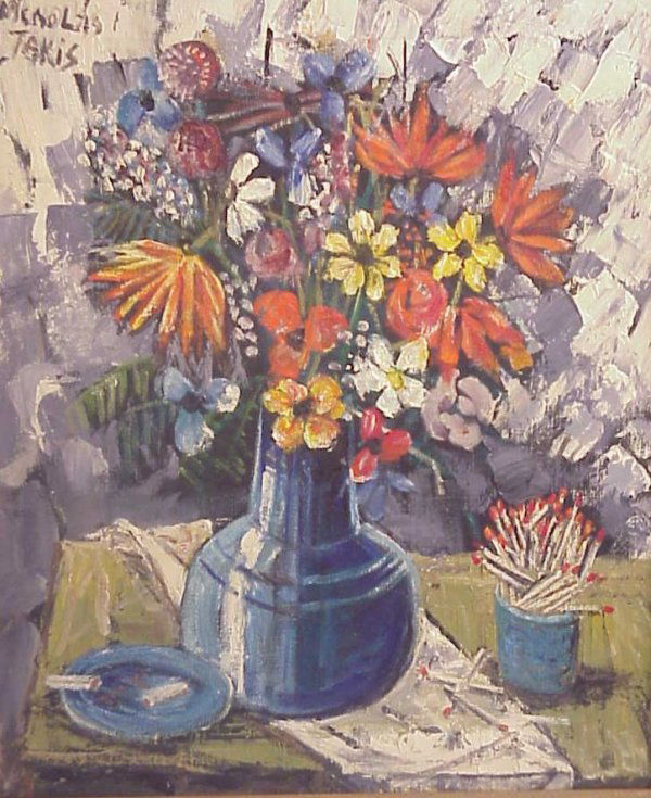 Nicholas Takis (1903 - 1965 New York NY), oil on: Nicholas Takis (1903 - 1965 New York NY), oil on canvas, floral still life, 24 x 20, framed 29 x 25, signed upper left