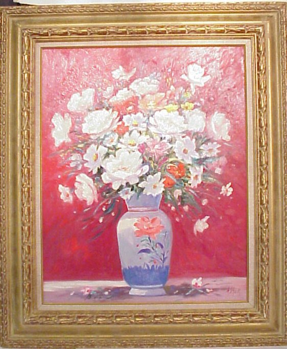 Asher (Israel), still life of flowers, oil on b