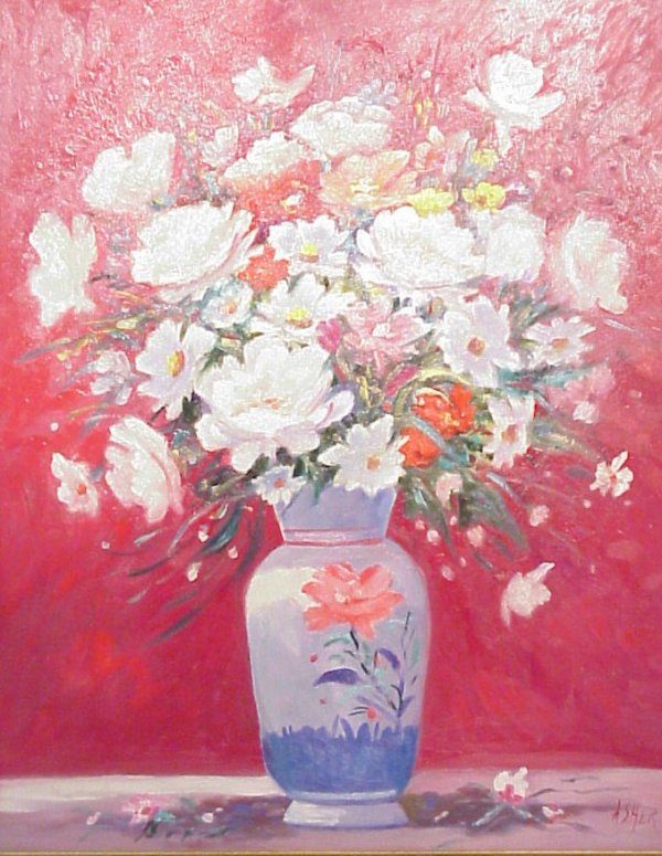 Asher (Israel), still life of flowers, oil on b - 2