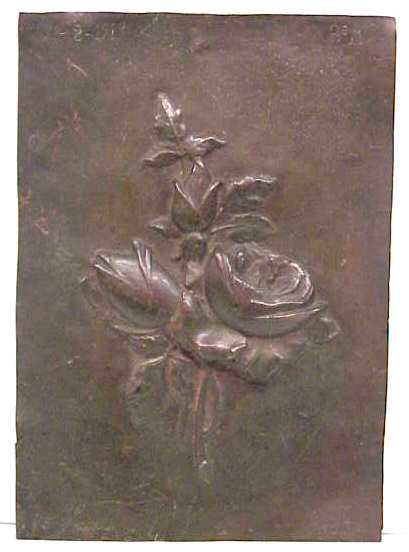 FRENCH BRONZE PLAQUE OF ROSES, VALLET? SIGNED LOW