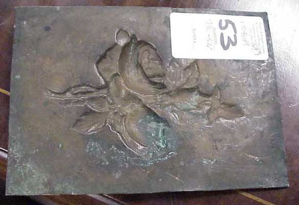 FRENCH BRONZE PLAQUE OF ROSES, VALLET? SIGNED LOW - 6