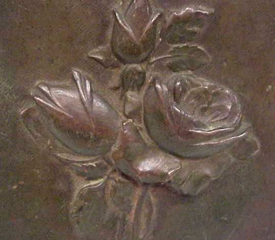 FRENCH BRONZE PLAQUE OF ROSES, VALLET? SIGNED LOW - 7