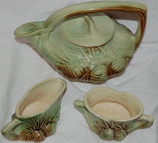 McCoy tea set, teapot 10" plus sugar and creamer.