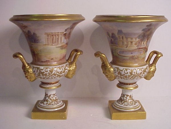 Pair of 19th Century Sevres Campana urns, hand pa