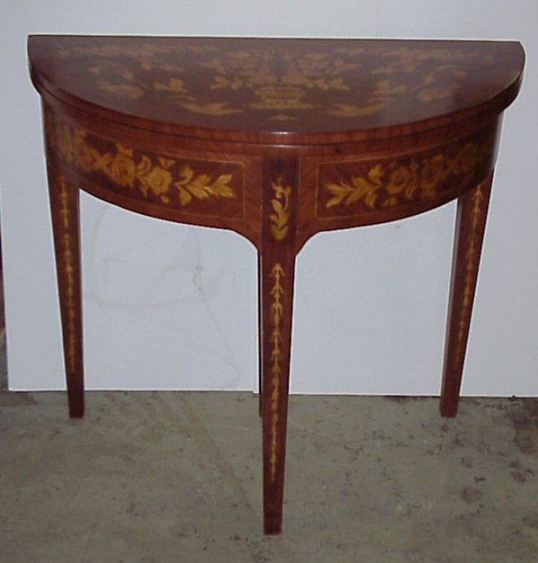 Demilune game table inlay with floral marketry, le