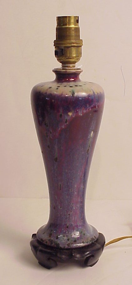 Signed Ruskin pottery vase mounted as a lamp, 11 1: Signed Ruskin pottery vase mounted as a lamp, 11 1/2"h to top of socket