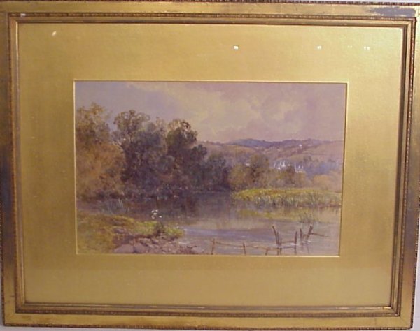 Rosa Muller (19thc Britain) "On the River at Newc: Rosa Muller (19thc Britain) "On the River at Newcastle" watercolor, 11 1/2" x 17 1/4", signed lower left, dated 1889, matted and framed 21 1/2" x 27 1/2"