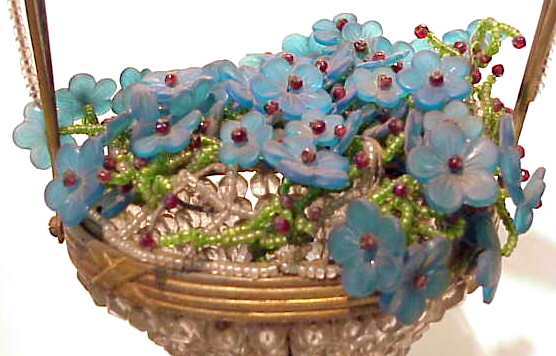 BEADED CRYSTAL & GILT METAL FLOWER BASKET LAMP - 2
