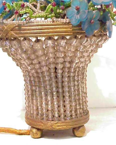 BEADED CRYSTAL & GILT METAL FLOWER BASKET LAMP - 4