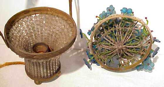 BEADED CRYSTAL & GILT METAL FLOWER BASKET LAMP - 5