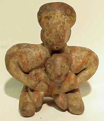 PRECOLUMBIAN POTTERY MOTHER AND CHILD FIGURE 4" H