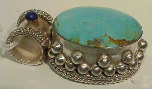 SILVER & TURQUOISE PENDANT, 2 1/4" LONG.