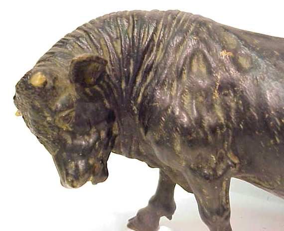BRONZE BULL, MISSING ONE HORN, 7 1/2"H X 9 1/2"L - 3