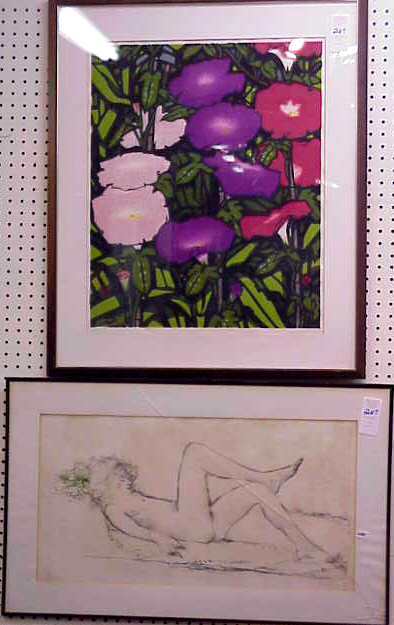 TWO LITHOGRAPHS, ONE OF A RECLINING NUDE, 26" X 1
