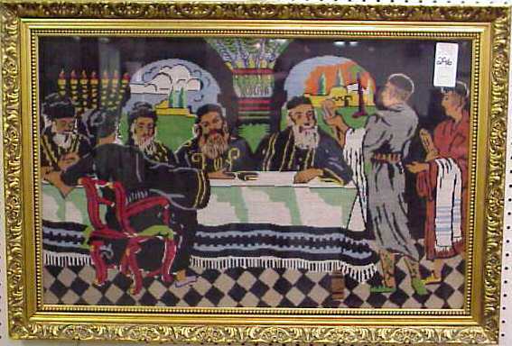 JUDAICA NEEDLEPOINT, FRAMED.