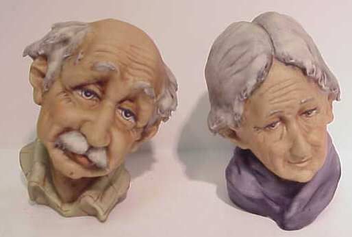 TWO CAPO DI MONTE BISQUE HEADS, OLD MAN AND WOMAN