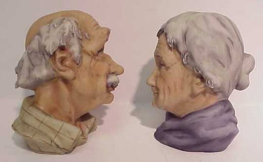 TWO CAPO DI MONTE BISQUE HEADS, OLD MAN AND WOMAN - 4
