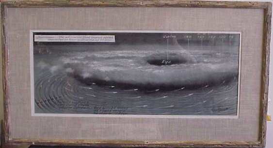 ERIC SLOANE (1910-1985 CORNWALL BRIDGE, CT) "HURR: ERIC SLOANE (1910-1985 CORNWALL BRIDGE, CT) "HURRICANE", 9 1/2" X 24", BOOK ILLUSTRATION, PASTEL, ORIG WOOD FRAME