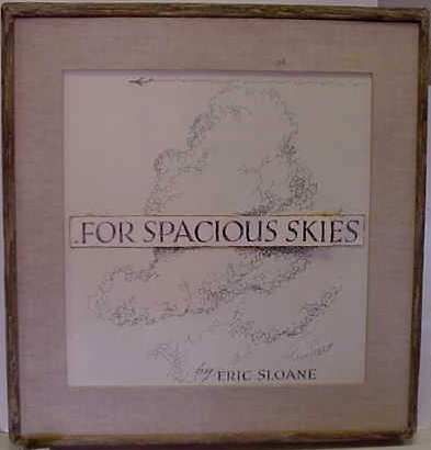 ERIC SLOANE N.A. (1910-1985 CORNWALL BRIDGE CT) ": ERIC SLOANE N.A. (1910-1985 CORNWALL BRIDGE CT) " SPACIOUS SKIES", INK ON PAPER, BOOK COVER ILLUSTRATION, SIGNED LOWER RIGHT.