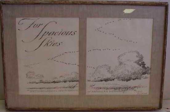 ERIC SLOANE ( 1910-1985 CORNWALL BRIDGE CT) " FOR: ERIC SLOANE ( 1910-1985 CORNWALL BRIDGE CT) " FOR PRECIOUS SKIES" INK DRAWING, 18" X 31", ORIGINAL WOOD FRAME.