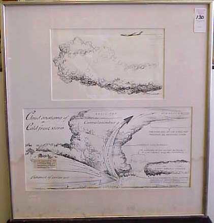 ERIC SLOANE N.A. ( 1910-1985 CORNWALL CT ) TWO DR: ERIC SLOANE N.A. ( 1910-1985 CORNWALL CT ) TWO DRAWINGS FRAMED TOGETHER, " CLOUD ANATOMY", SIGNED.