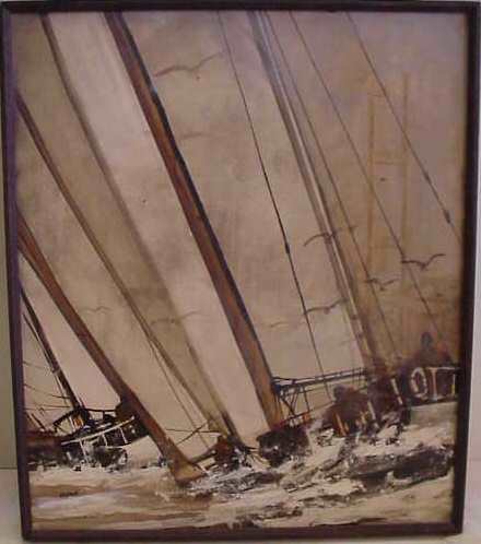 JOHN FORD CLYMER (1907-1989 AMERICAN) "REGATTA IN: JOHN FORD CLYMER (1907-1989 AMERICAN) "REGATTA IN FULL SAIL", OIL ON BOARD 37" X 32", PROV WILLIAM DOYLE GALLERIES