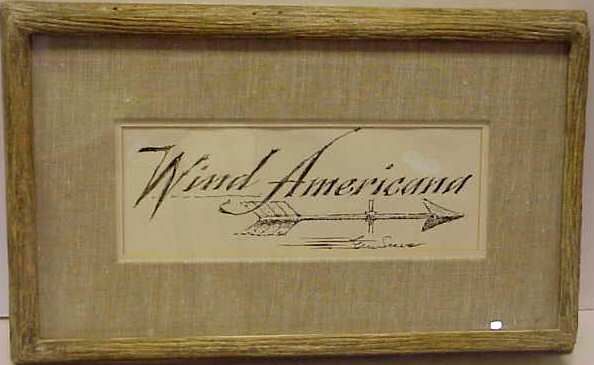 ERIC SLOANE (1910-1985 CORNWALL BRIDGE, CT) "WIND: ERIC SLOANE (1910-1985 CORNWALL BRIDGE, CT) "WIND AMERICA", 4" X 11 1/2", BOOK ILLUSTRATION INK DRAWING ON PAPER, SIGNED LOWER RIGHT, ORIG WOOD FRAME