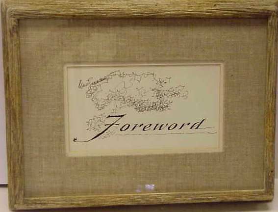 ERIC SLOANE (1910-1985 CORNWALL BRIDGE CT) "FOREW: ERIC SLOANE (1910-1985 CORNWALL BRIDGE CT) "FOREWORD", 5" X 9", BOOK ILLUSTRATION INK ON PAPER, SIGNED UPPER RIGHT, ORIG WOOD FRAME