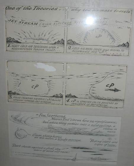 ERIC SLOANE (1910-1985 CORNWALL BRIDGE, CT) "ONE: ERIC SLOANE (1910-1985 CORNWALL BRIDGE, CT) "ONE OF THE THOERIES...", BOOK ILLUSTRATION INK ON PAPER, THREE DRAWINGS FRAMED TOGETHER