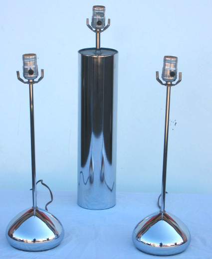ROBERT SONNEMAN POLISHED CHROME TABLE LAMPS WITH: ROBERT SONNEMAN POLISHED CHROME TABLE LAMPS WITH FOIL LABELS;PR.18"& S.20 3/4"