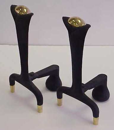 PR WARD BENNETT ANDIRONS, 15 1/4"H.: PR WARD BENNETT ANDIRONS, 15 1/4"H.