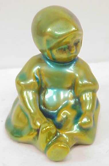 ZSOLNAY FIGURE OF SEATED CHILD