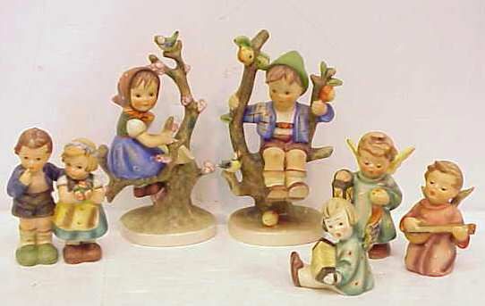 6 HUMMEL / GOEBEL FIGURES,3 ANGELS,COUPLE & 2 KIDS