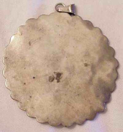 MEXICAN STERLING & TURQUOISE PENDANT, 3". RUTH BI - 3
